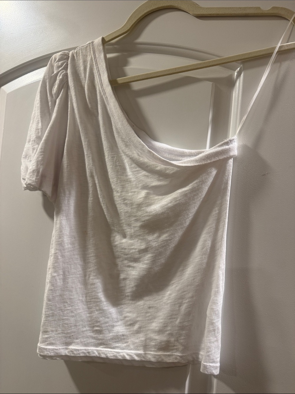 Z Supply white One-Shoulder Puff Sleeve Crop Top